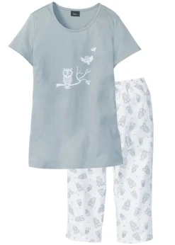 bonprix bonprix Ropa Para Dormir>Pijama capri con mangas cortas Gris plateado-blanco