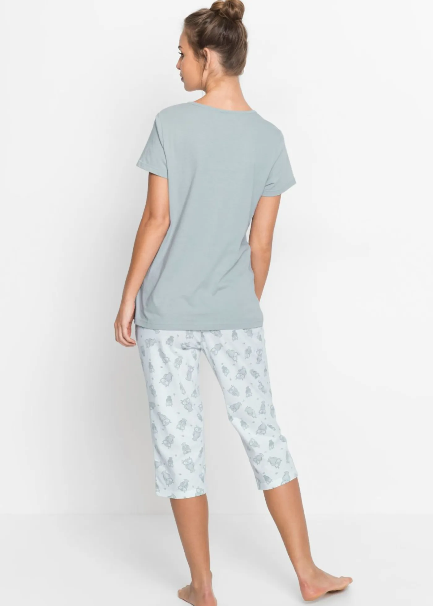 bonprix bonprix Ropa Para Dormir>Pijama capri con mangas cortas Gris plateado-blanco