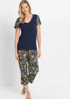Mujer bonprix bonprix Pijama capri con mangas cortas, de algodón puro