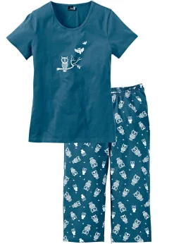 bonprix bonprix Ropa Para Dormir>Pijama capri con mangas cortas petrol-blanco