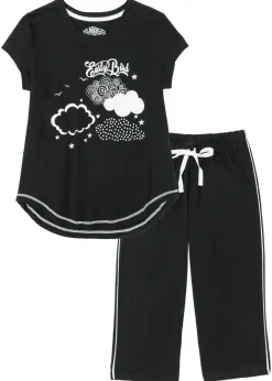 bonprix bonprix Ropa Para Dormir>Pijama capri de algodón orgánico puro Negro-blanco
