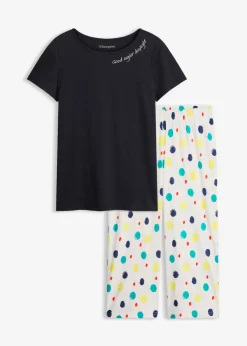 bonprix bonprix Ropa Para Dormir|Novedades>Pijama capri de algodón puro Negro de lunares