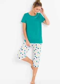 bonprix bonprix Ropa Para Dormir|Novedades>Pijama capri de algodón puro Esmeralda de lunares