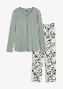 bonprix bonprix Ropa Para Dormir>Pijama con botones verde-natural jaspeado con flores
