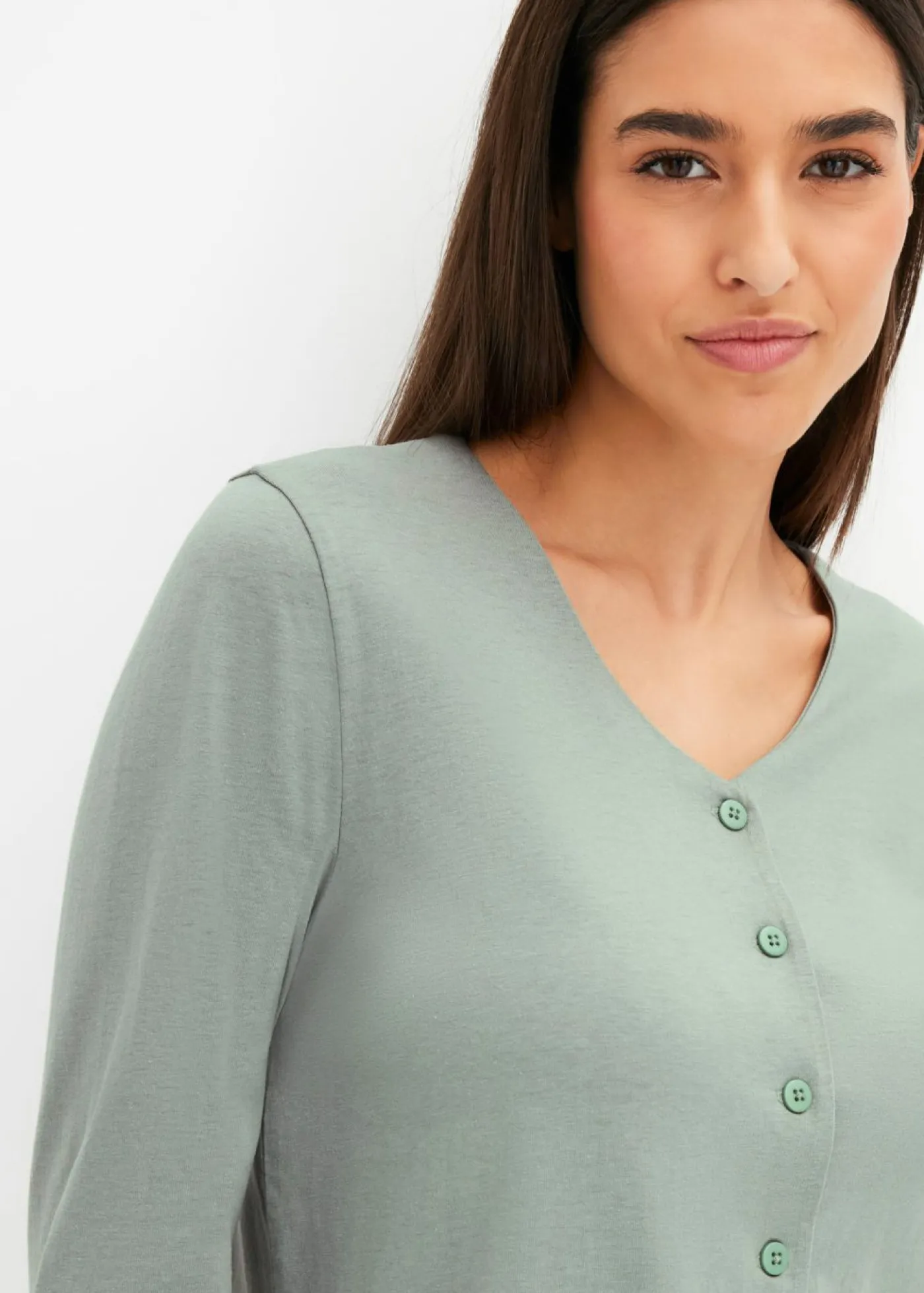 bonprix bonprix Ropa Para Dormir>Pijama con botones verde-natural jaspeado con flores