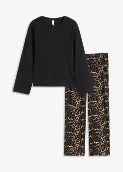 Mujer bonprix bonprix Pijama con camiseta de canalé y pantalón ancho