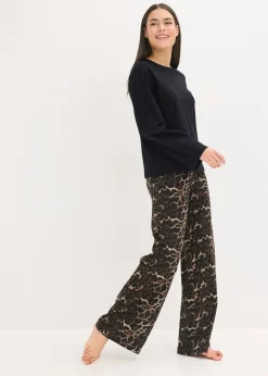 Mujer bonprix bonprix Pijama con camiseta de canalé y pantalón ancho