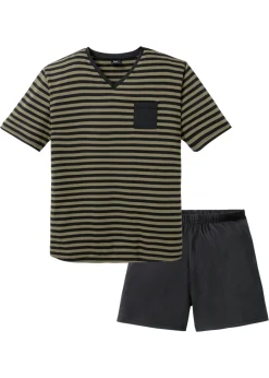 bonprix bonprix Pijamas|Ropa Interior·Pijamas>Pijama corto negro-verde oliva oscuro con rayas