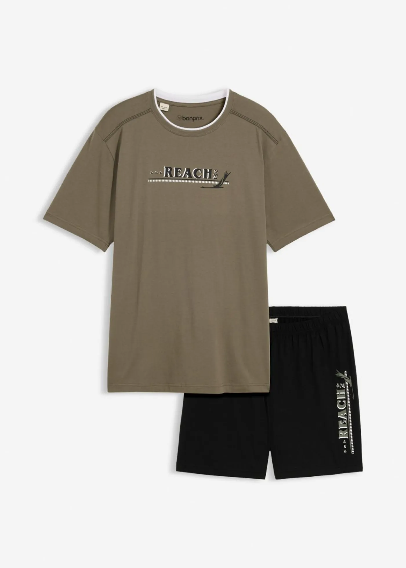 bonprix bonprix Pijamas|Ropa Interior·Pijamas>Pijama corto con algodón suave Verde grisáceo + negro