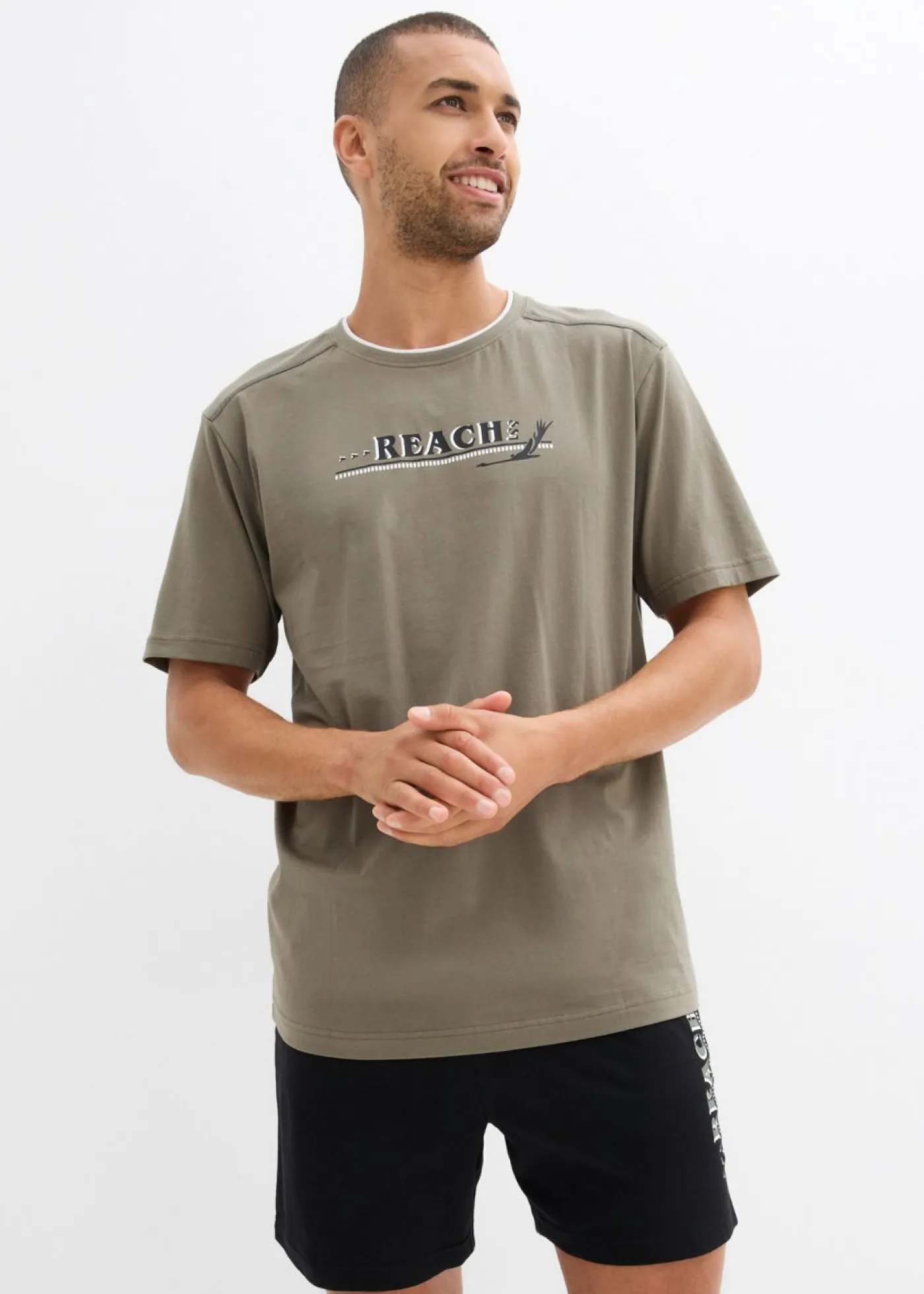 bonprix bonprix Pijamas|Ropa Interior·Pijamas>Pijama corto con algodón suave Verde grisáceo + negro