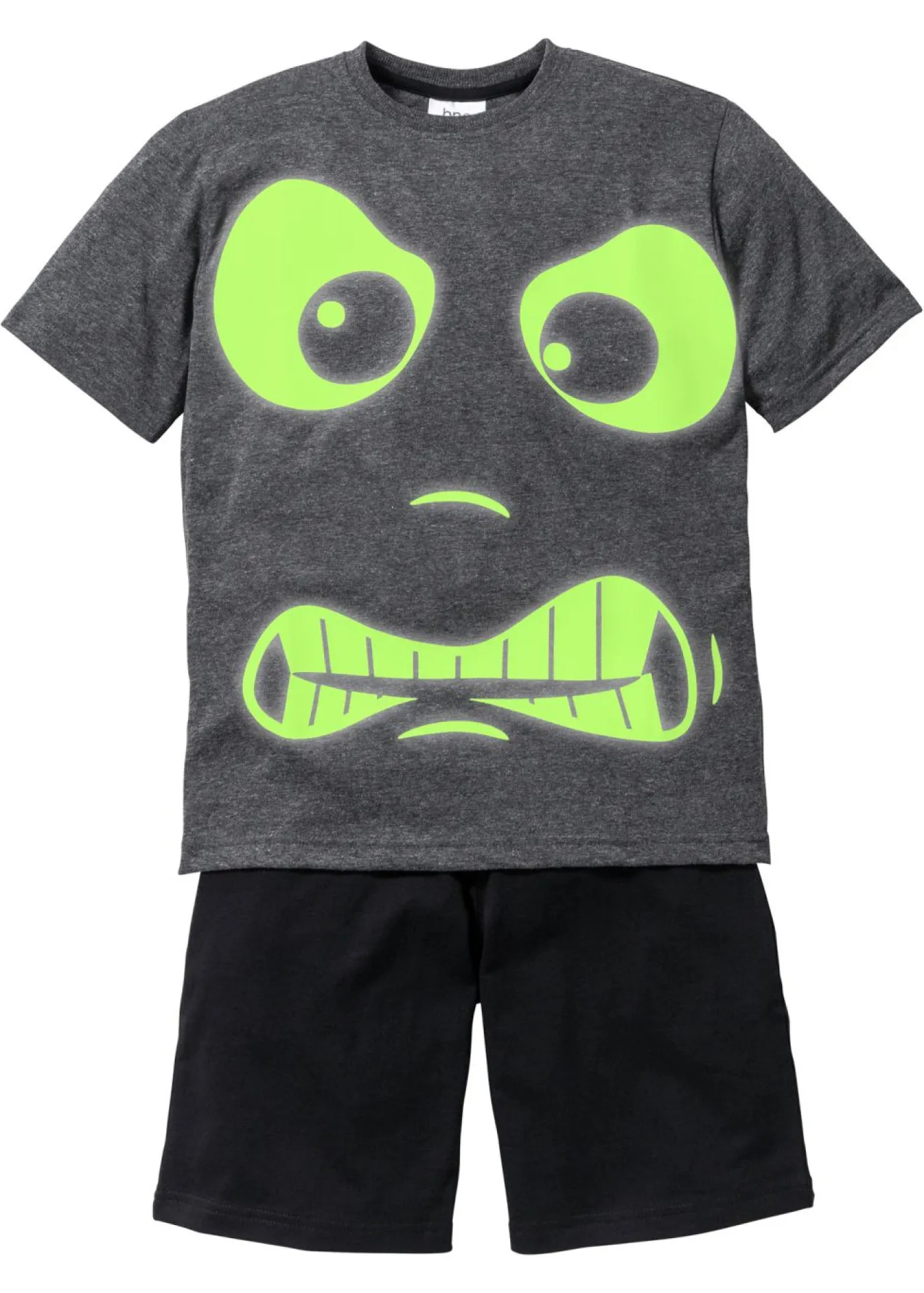bonprix bonprix Niño·Pijamas>Pijama corto con estampado fosforescente (2 piezas) Gris oscuro jaspeado + negro