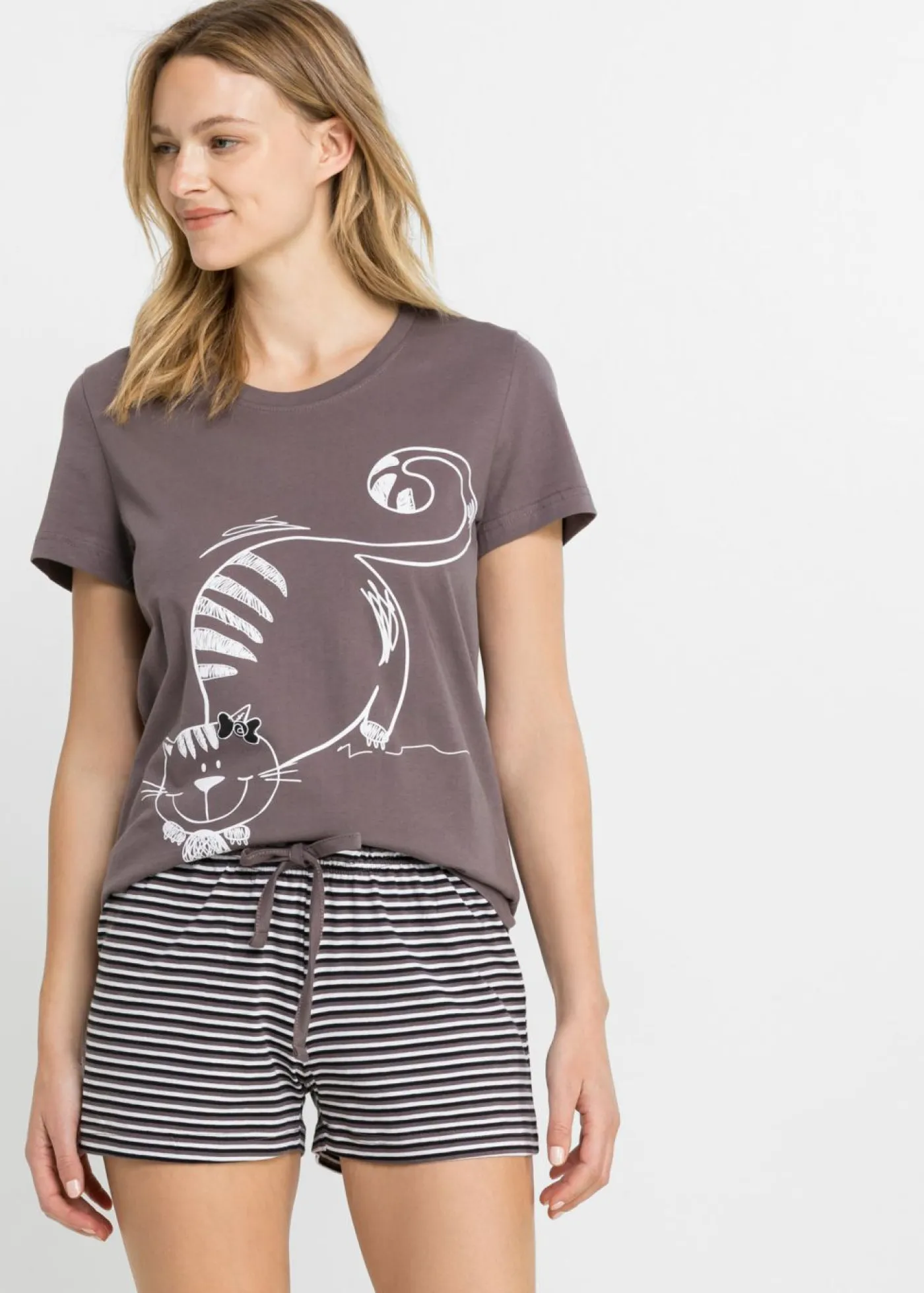 bonprix bonprix Ropa Para Dormir>Pijama corto con gomilla para el pelo Baya ahumado de rayas