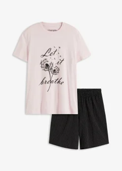 bonprix bonprix Ropa Para Dormir>Pijama corto con pantalón ciclista lila empolvado-negro topos