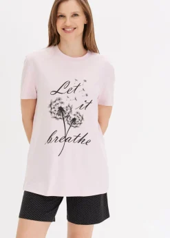 bonprix bonprix Ropa Para Dormir>Pijama corto con pantalón ciclista lila empolvado-negro topos