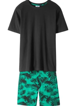 bonprix bonprix Niño·Pijamas>Pijama corto de algodón puro (2 piezas) Negro-verde estampado