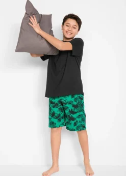 bonprix bonprix Niño·Pijamas>Pijama corto de algodón puro (2 piezas) Negro-verde estampado