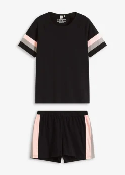 bonprix bonprix Ropa Para Dormir>Pijama corto de algodón puro negro-rosa empolvado-gris