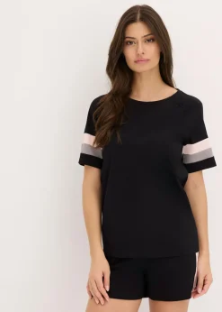 bonprix bonprix Ropa Para Dormir>Pijama corto de algodón puro negro-rosa empolvado-gris