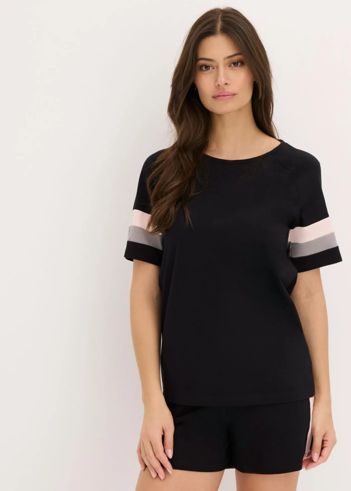 bonprix bonprix Ropa Para Dormir>Pijama corto de algodón puro negro-rosa empolvado-gris