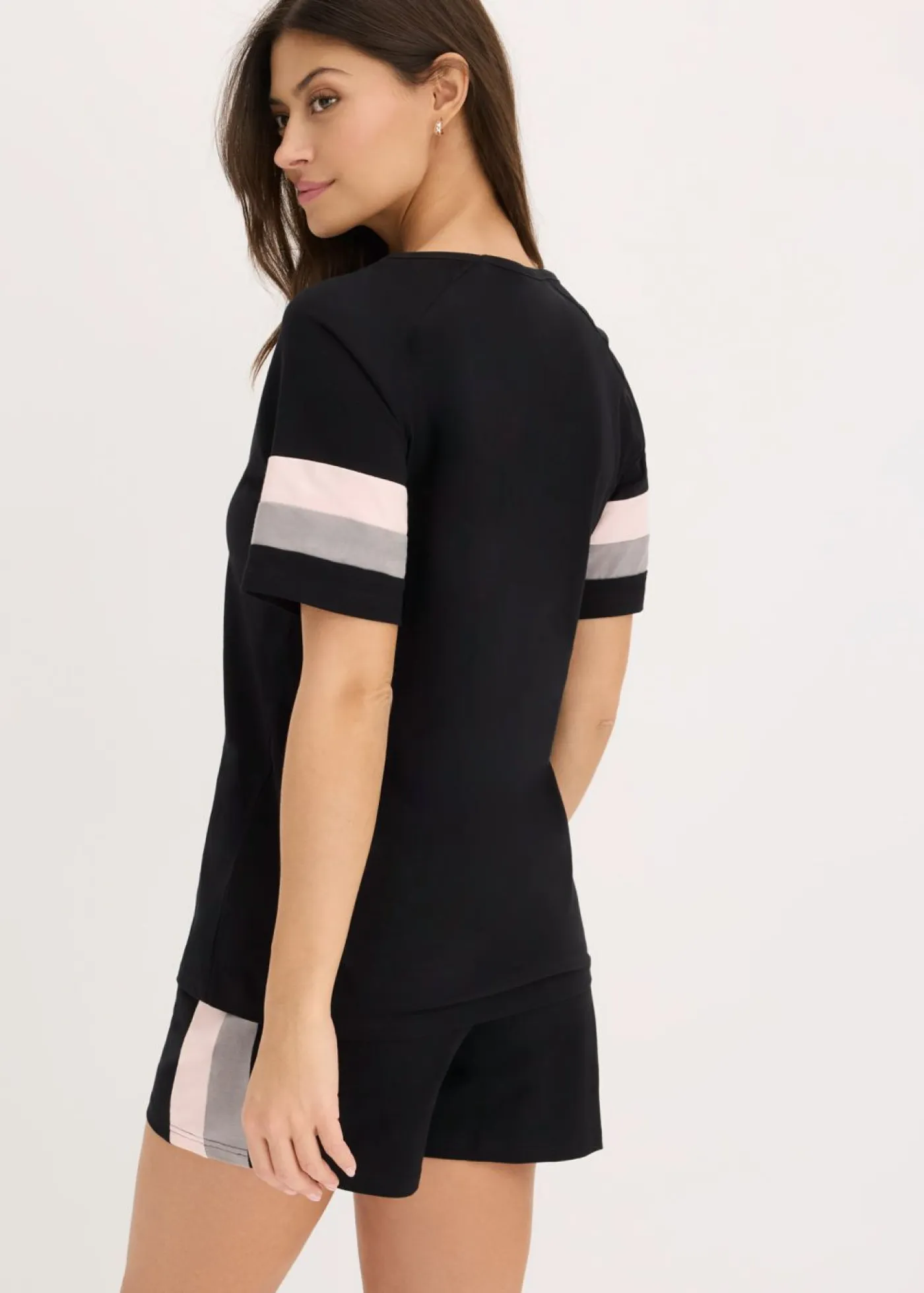 bonprix bonprix Ropa Para Dormir>Pijama corto de algodón puro negro-rosa empolvado-gris