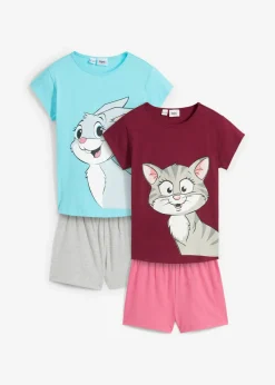 bonprix bonprix Multipack|Niña·Pijamas>Pijama corto de algodón suave (2 unidades) Celeste/baya/gris claro jaspeado/rosa estampado