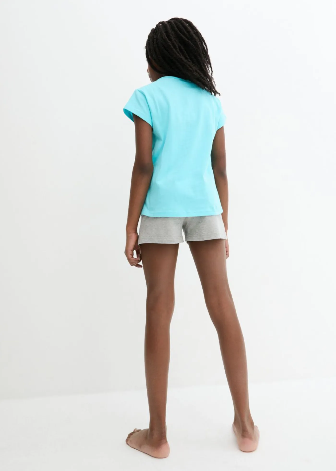 bonprix bonprix Multipack|Niña·Pijamas>Pijama corto de algodón suave (2 unidades) Celeste/baya/gris claro jaspeado/rosa estampado