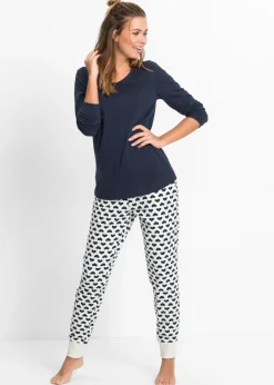 bonprix bonprix Ropa Para Dormir>Pijama de algodón orgánico Azul marino/natural jaspeado estampado