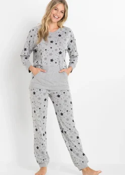 bonprix bonprix Ropa Para Dormir>Pijama de algodón orgánico Gris claro jaspeado estampado