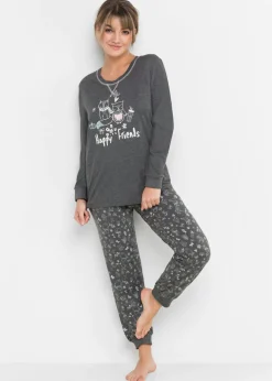 bonprix bonprix Ropa Para Dormir>Pijama de algodón orgánico Antracita jaspeado estampado