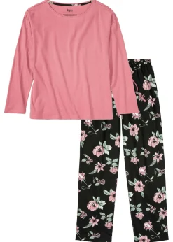 bonprix bonprix Ropa Para Dormir>Pijama de algodón orgánico puro Sorbete de frambuesa-negro de flores