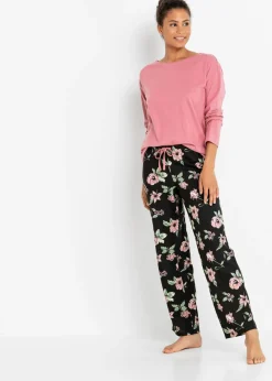 bonprix bonprix Ropa Para Dormir>Pijama de algodón orgánico puro Sorbete de frambuesa-negro de flores