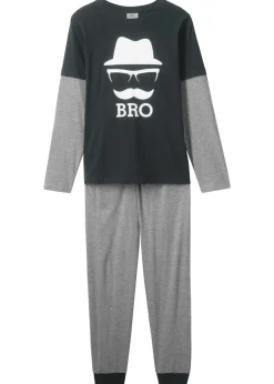 bonprix bonprix Niño·Pijamas>Pijama de algodón orgánico suave (conjunto de 2 piezas) Gris claro jaspeado-negro