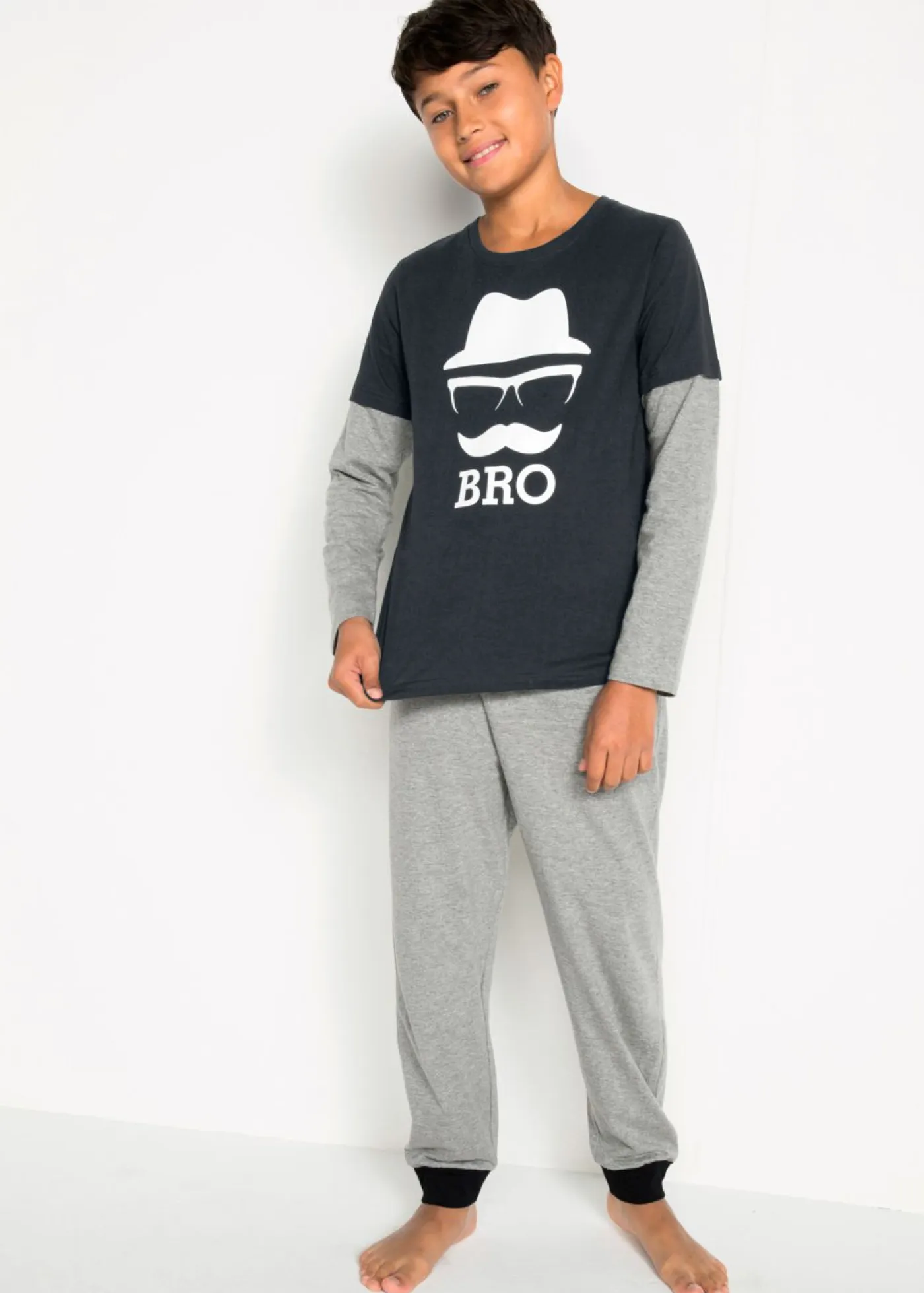 bonprix bonprix Niño·Pijamas>Pijama de algodón orgánico suave (conjunto de 2 piezas) Gris claro jaspeado-negro