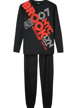 bonprix bonprix Niño·Pijamas>Pijama de algodón orgánico puro (2 piezas) Negro-naranja neón