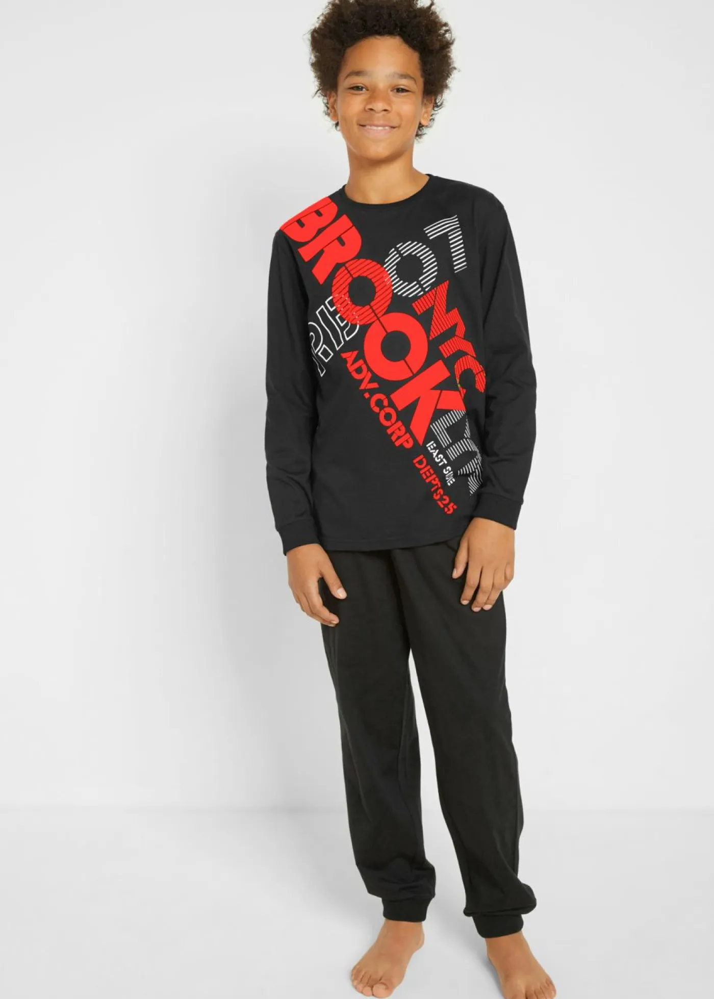 bonprix bonprix Niño·Pijamas>Pijama de algodón orgánico puro (2 piezas) Negro-naranja neón