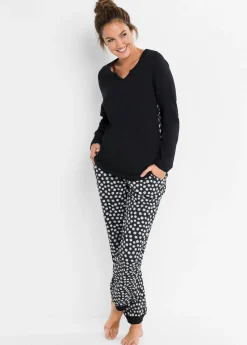 bonprix bonprix Ropa Para Dormir>Pijama de algodón orgánico puro Negro-blanco estampado