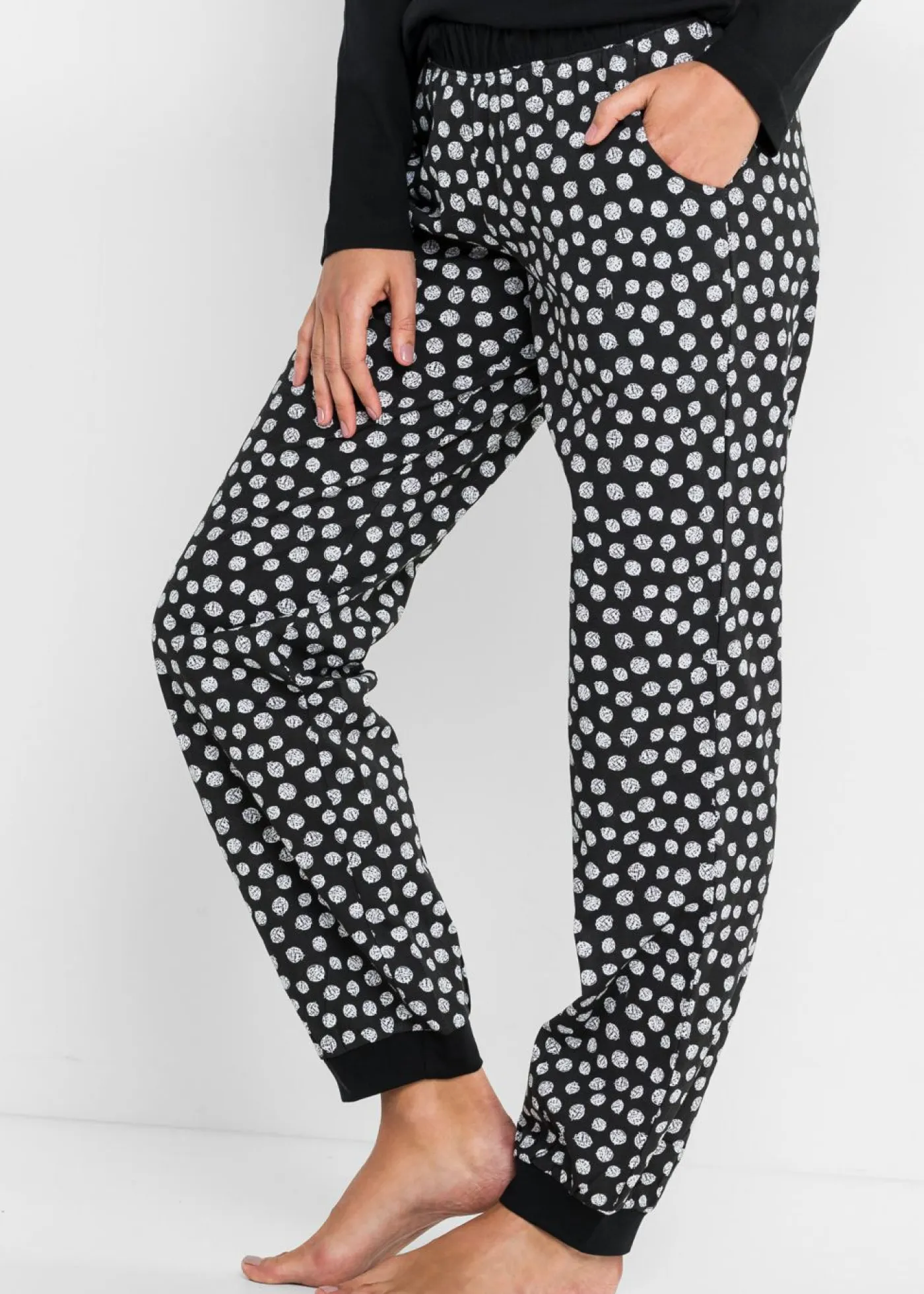 bonprix bonprix Ropa Para Dormir>Pijama de algodón orgánico puro Negro-blanco estampado