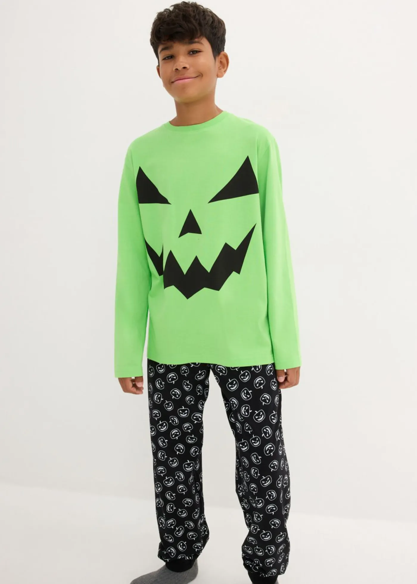 bonprix bonprix Niño·Pijamas|Niña·Pijamas>Pijama de algodón orgánico puro (2 piezas) verde brillante + negro