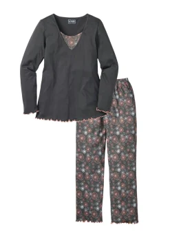 bonprix bonprix Ropa Para Dormir>Pijama de algodón orgánico puro Gris estampado