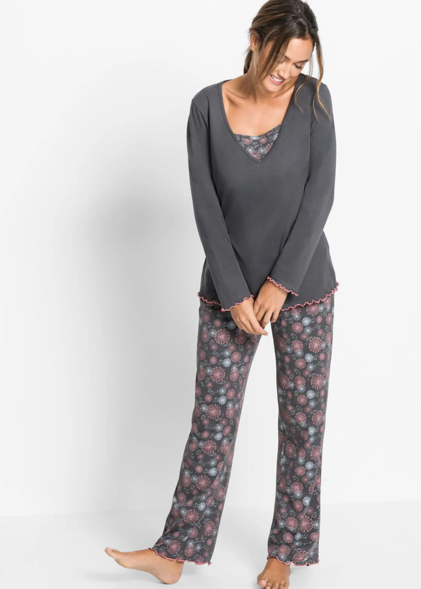 bonprix bonprix Ropa Para Dormir>Pijama de algodón orgánico puro Gris estampado