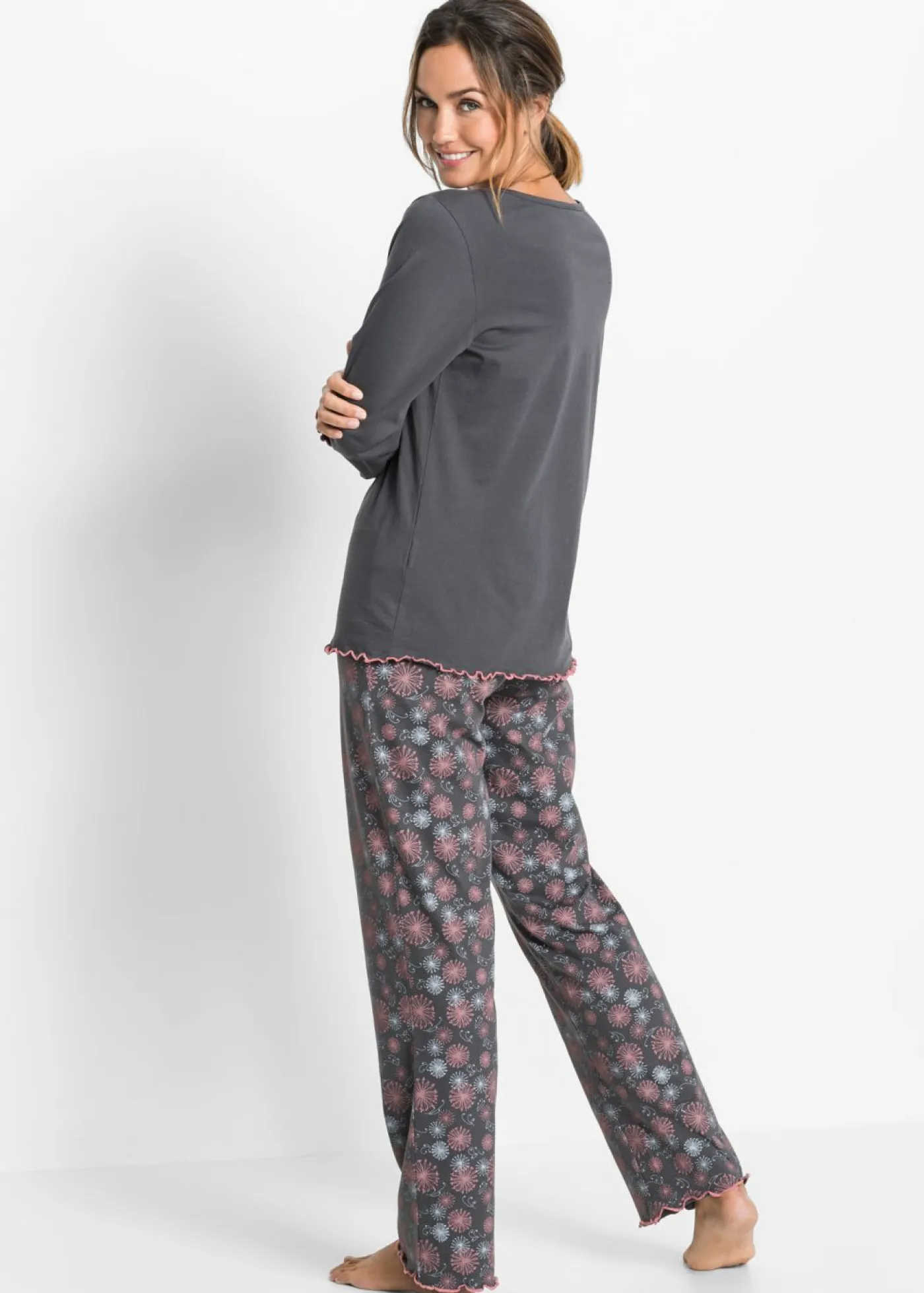 bonprix bonprix Ropa Para Dormir>Pijama de algodón orgánico puro Gris estampado