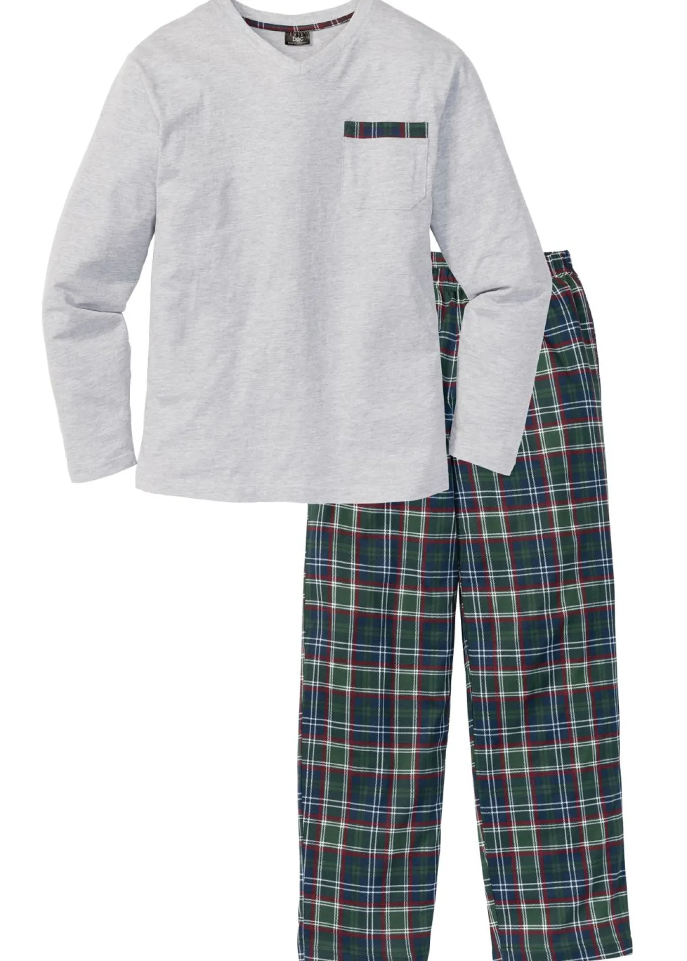 bonprix bonprix Pijamas|Ropa Interior·Pijamas>Pijama de algodón orgánico con mangas largas Gris claro jaspeado de cuadros