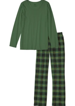 bonprix bonprix Ropa Para Dormir>Pijama de algodón orgánico puro Verde de cuadros
