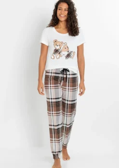 bonprix bonprix Ropa Para Dormir>Pijama de algodón orgánico puro blanco/arcilla a cuadros