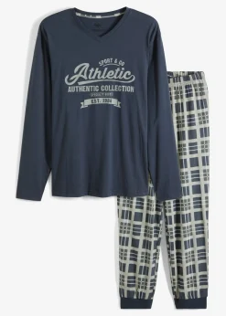 bonprix bonprix Pijamas|Ropa Interior·Pijamas>Pijama de algodón orgánico puro con mangas largas gris neutro/azul oscuro/blanco/antracita a cuadros