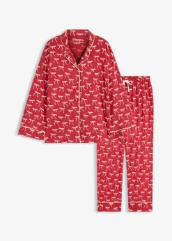 bonprix bonprix Ropa Para Dormir>Pijama de algodón puro Rojo oscuro estampado