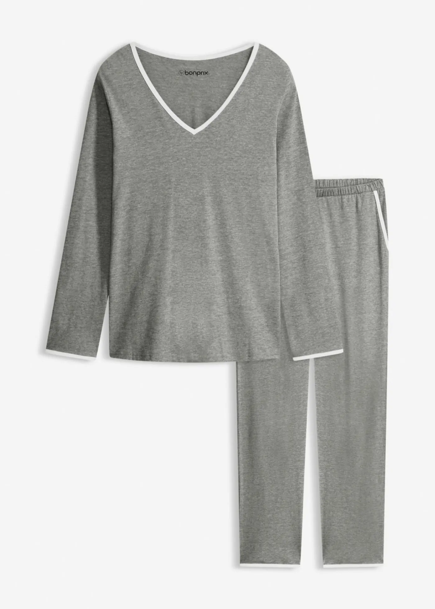 bonprix bonprix Básicos|Ropa Para Dormir>Pijama de algodón puro Gris jaspeado-blanco