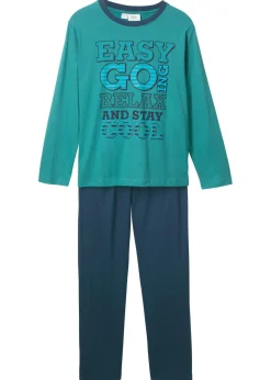 bonprix bonprix Niño·Pijamas>Pijama de algodón puro (2 piezas) Azul verdoso/azul marino