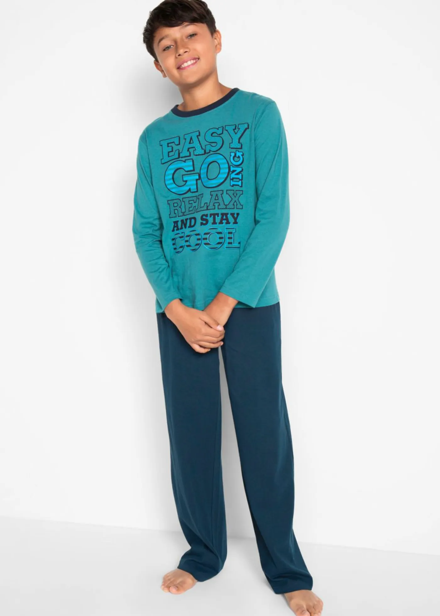bonprix bonprix Niño·Pijamas>Pijama de algodón puro (2 piezas) Azul verdoso/azul marino