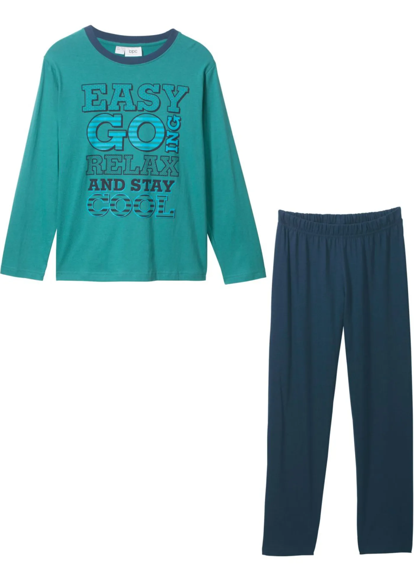 bonprix bonprix Niño·Pijamas>Pijama de algodón puro (2 piezas) Azul verdoso/azul marino